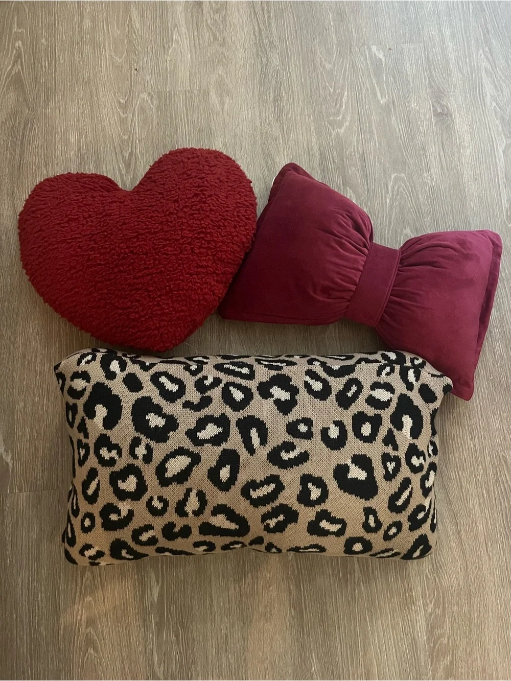 Red Heart & Bow Decorative Pillow Set with Leopard Accent Cushion